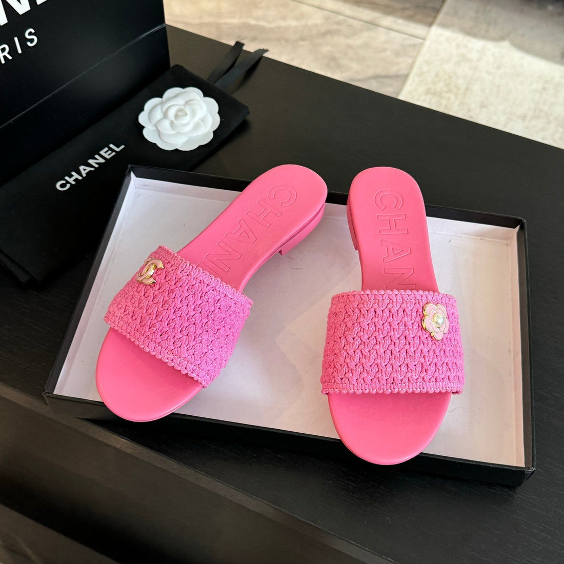 CC BRIGHT PINK WOVEN FLAT SLIPPERS