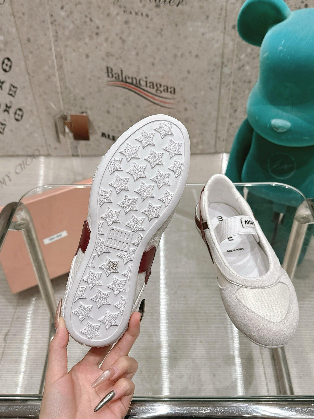 BALLERINAS IN WHITE TECHNICAL FABRIC AND SUEDE