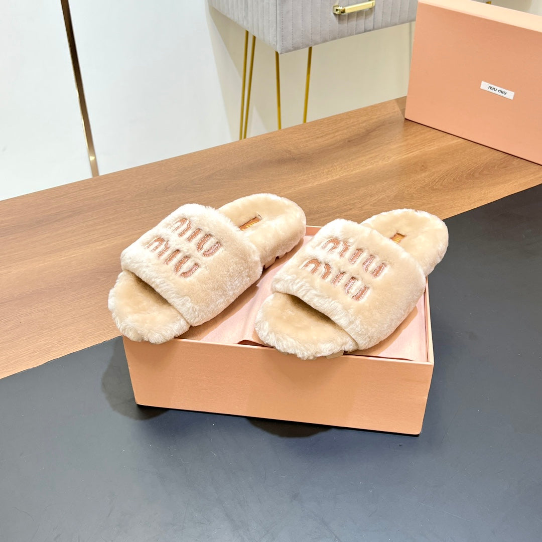 FUR SLIPPER BEIGE