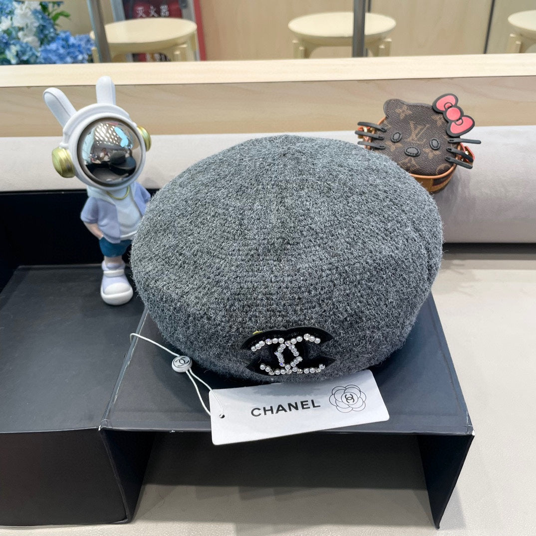BERET HAT IN RHINO GRAY COTTON AND LINEN 417831