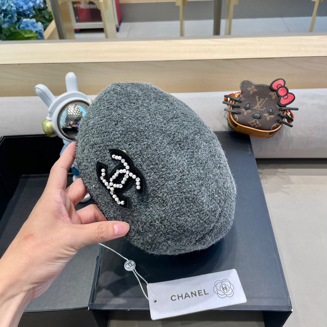 BERET HAT IN RHINO GRAY COTTON AND LINEN 417831