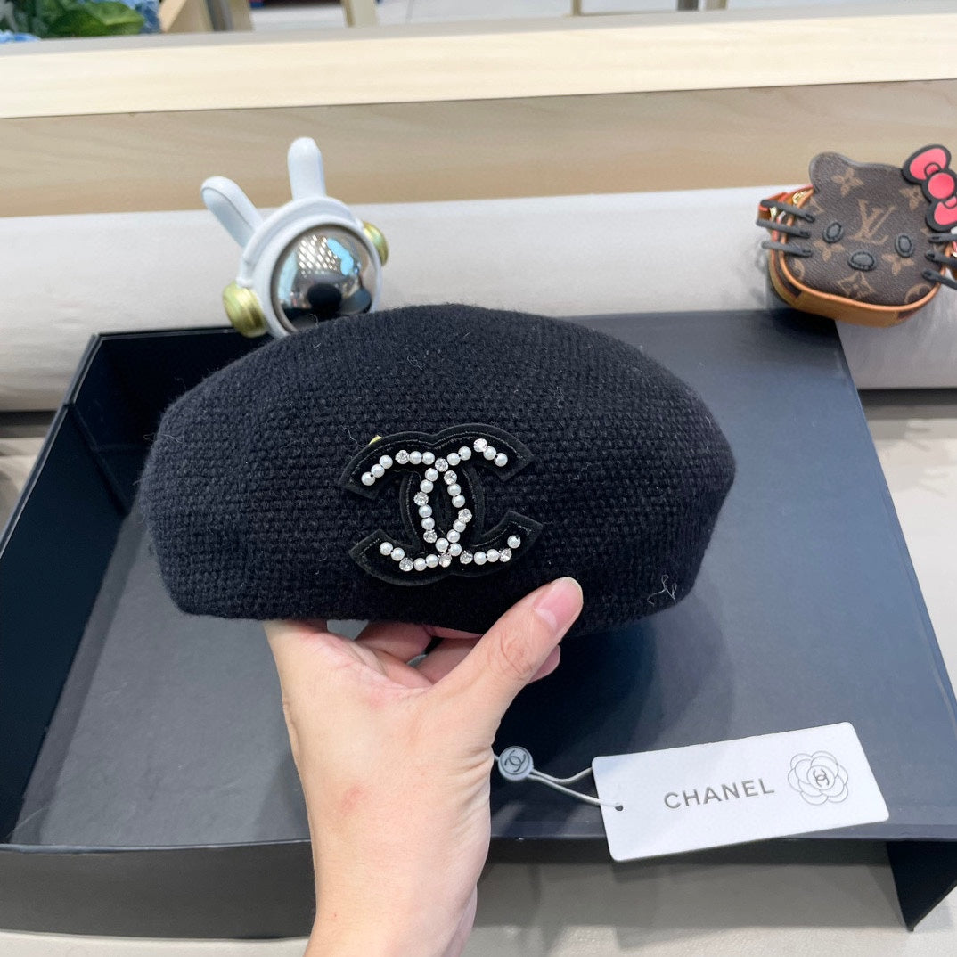 BERET HAT IN BLACK COTTON AND LINEN 417833