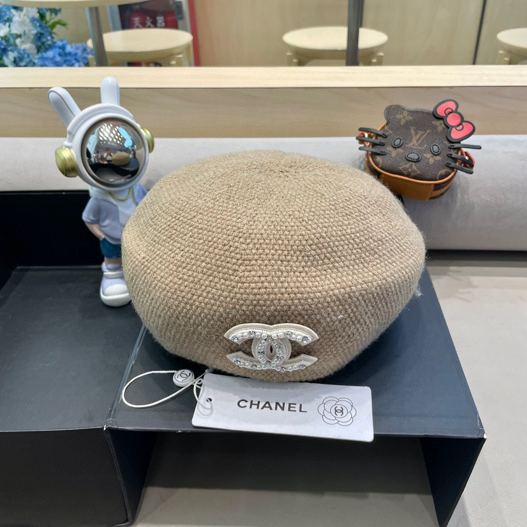BERET HAT IN ECRU TAN COTTON AND LINEN 417834