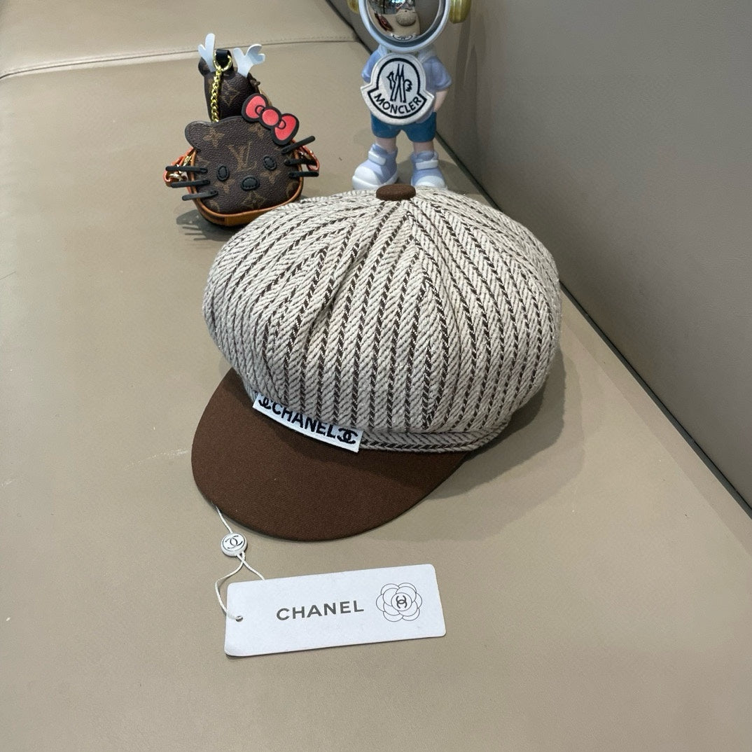 BERET HAT CHOCOLATE BROWN MIX WHITE 422561