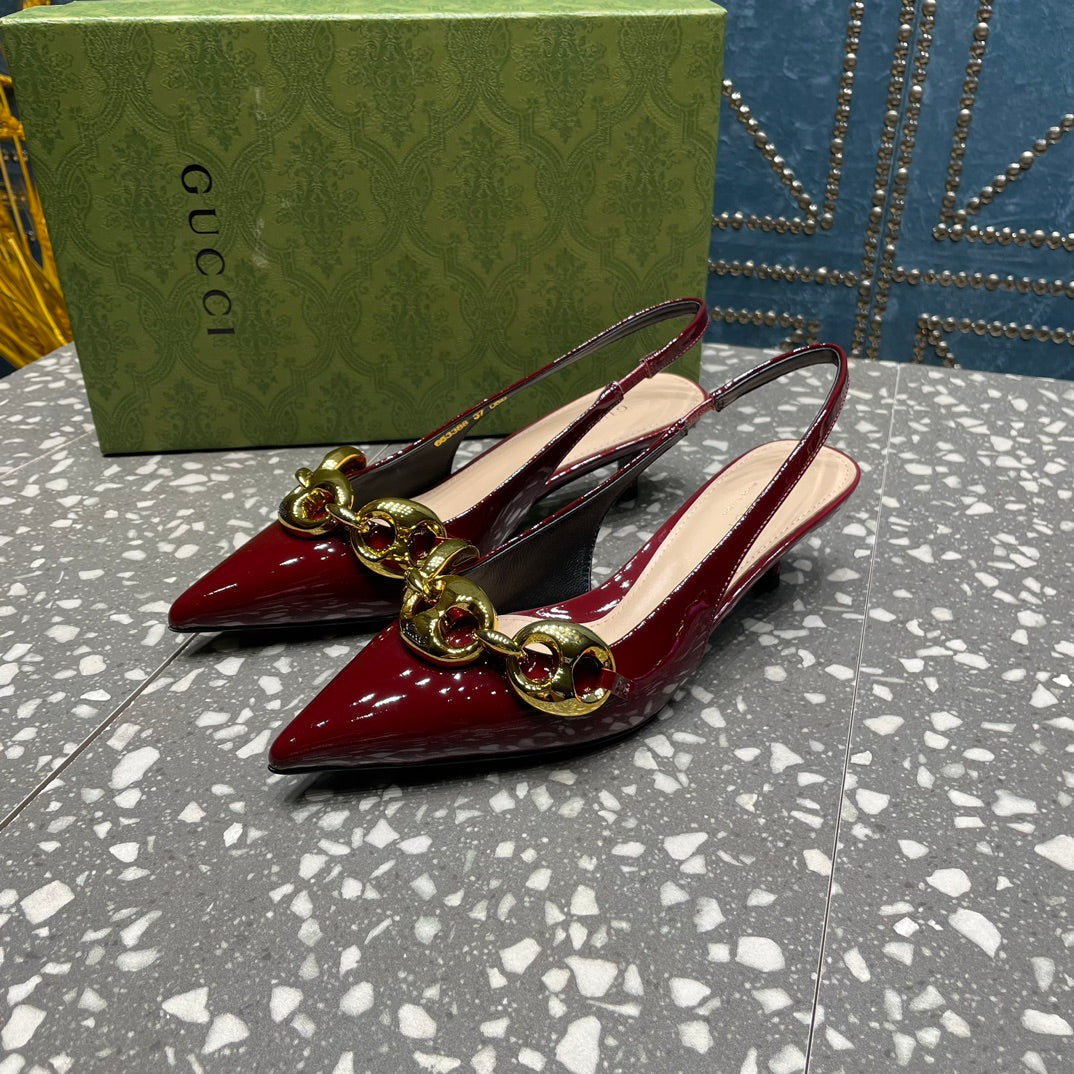 WOMEN'S SLINGBACK 45MM IN GARNET RED CALFSKIN WITH GOLD HARDWARE
