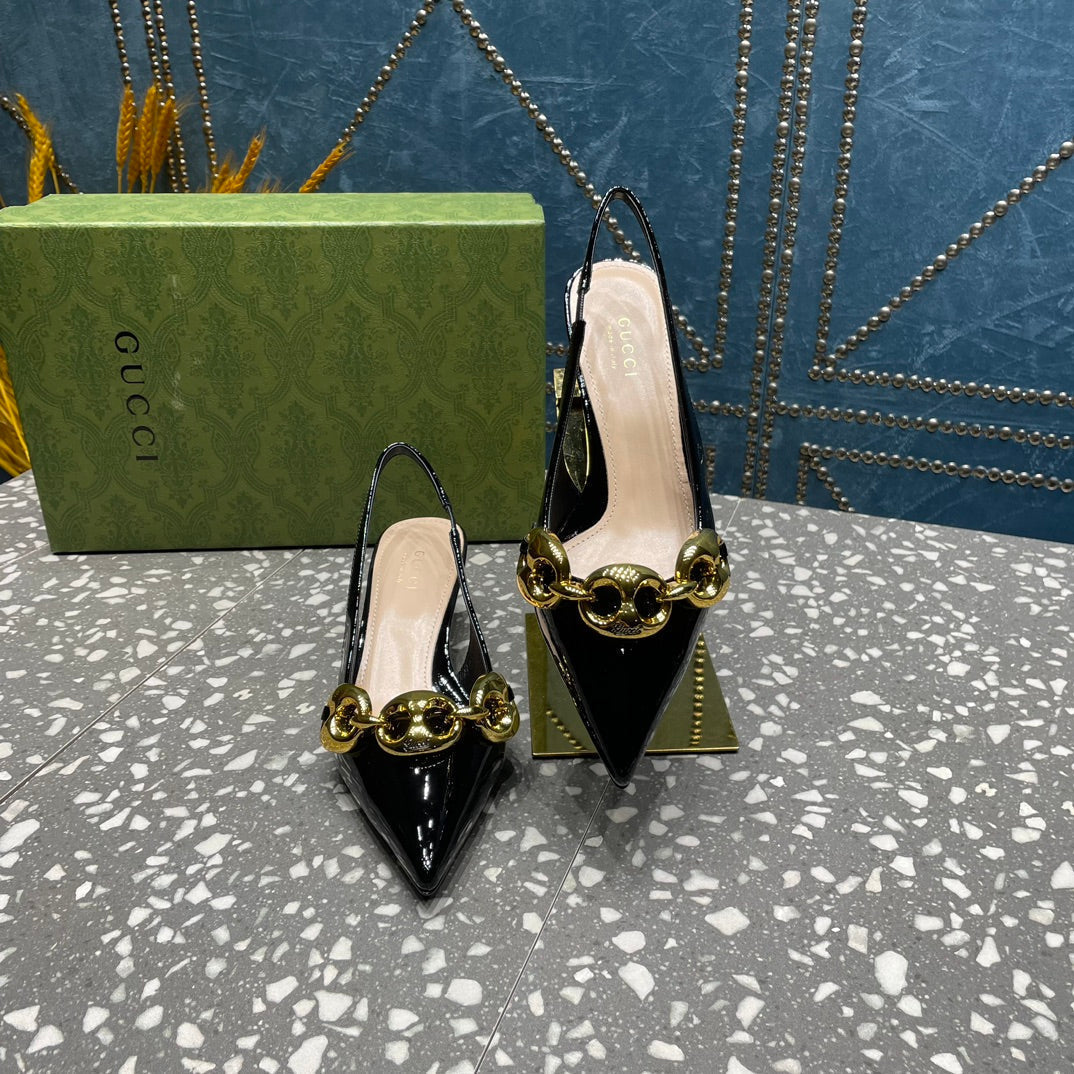 WOMEN'S SLINGBACK 45MM IN BLACK CALFSKIN WITH GOLD HARDWARE