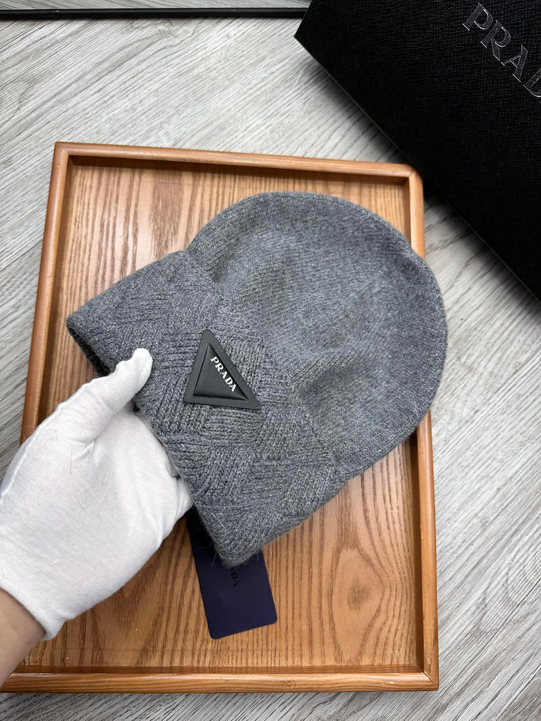BEANIE HAT IN SHADOW GRAY WOOL AND RABBIT FUR 342034