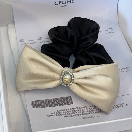WHITE MIX BLACK SILK SCRUNCHIE 410892