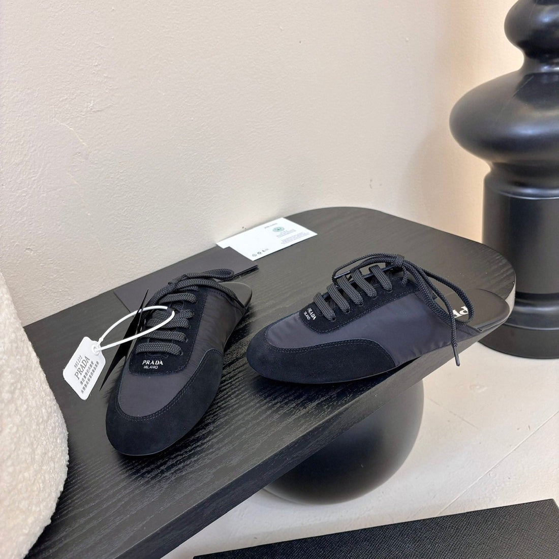SNEAKER MULES IN BLACK NYLON AND SUEDE