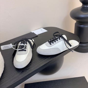 SNEAKER MULES IN BEIGE SUEDE AND WHITE NYLON