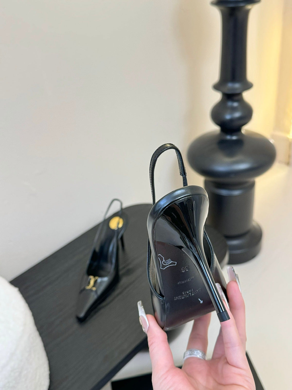 BABYLONE BRETEUIL SLINGBACK 85 MM PUMPS IN BLACK SMOOTH LEATHER