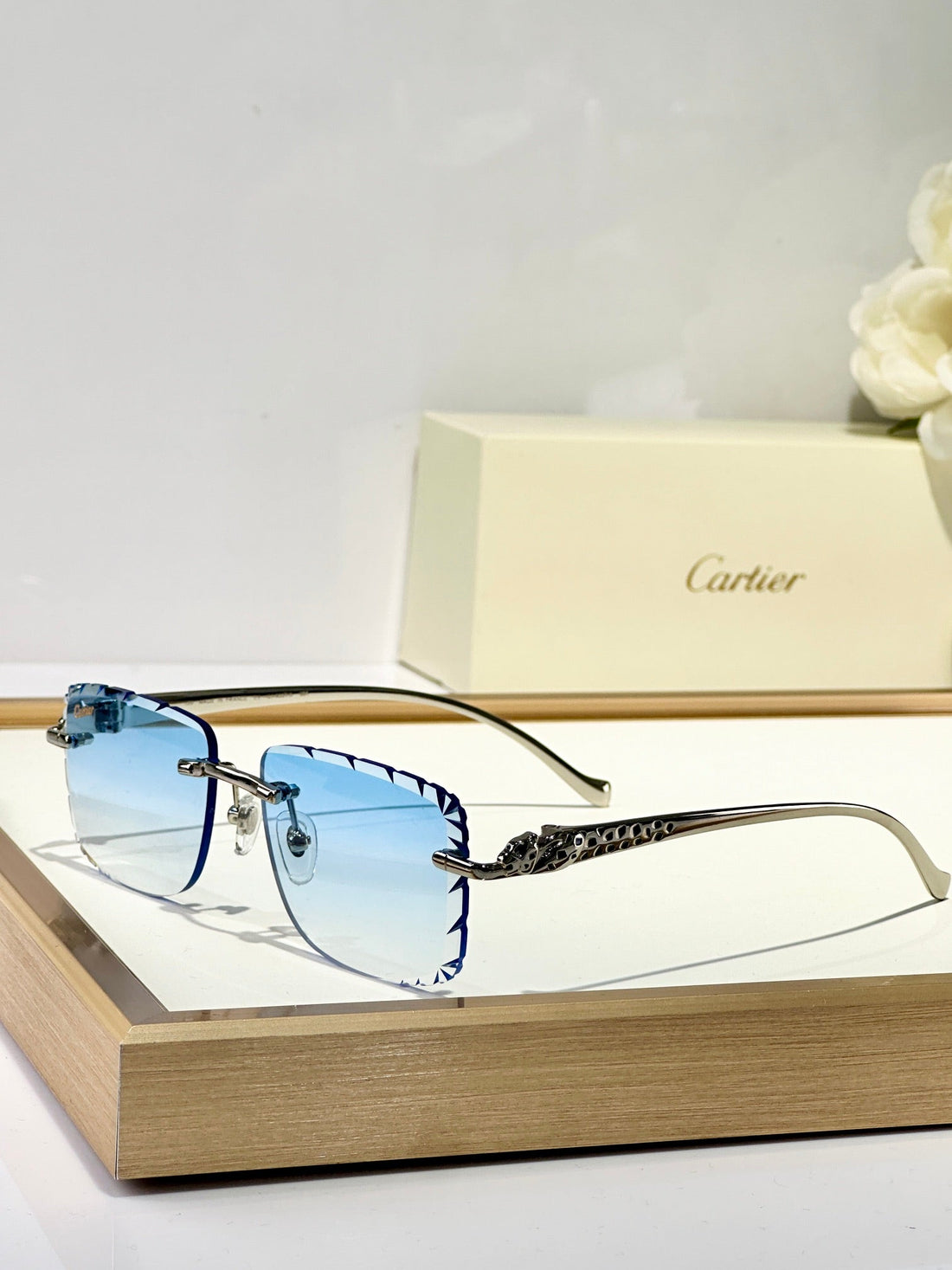 PANTHÈRE RIMLESS SQUARE FRAME SUNGLASSES 580908 IN METAL