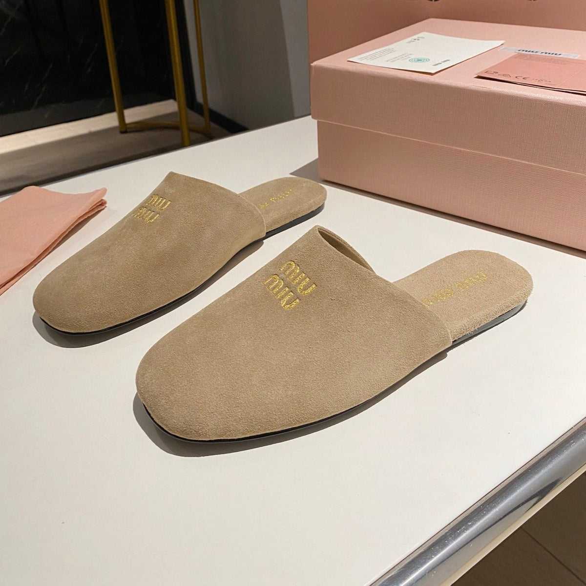 MULES SLIPPERS RETRO KHAKI COLOR SUEDE