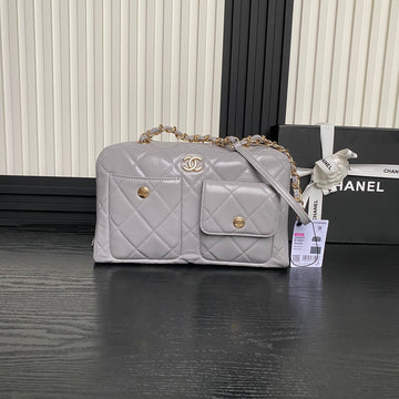 BOWLING BAG 29 IN GREY CALFSKIN GOLD HARDWARE