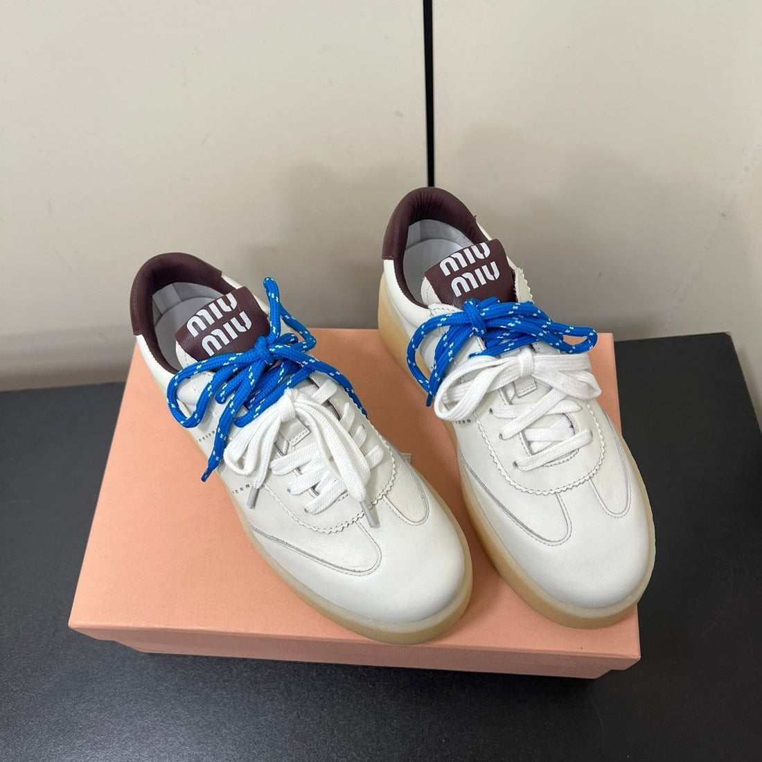 THICK-SOLED RETRO SNEAKERS IN WHITE MIX MERLOT SMOOTH LAMBSKIN