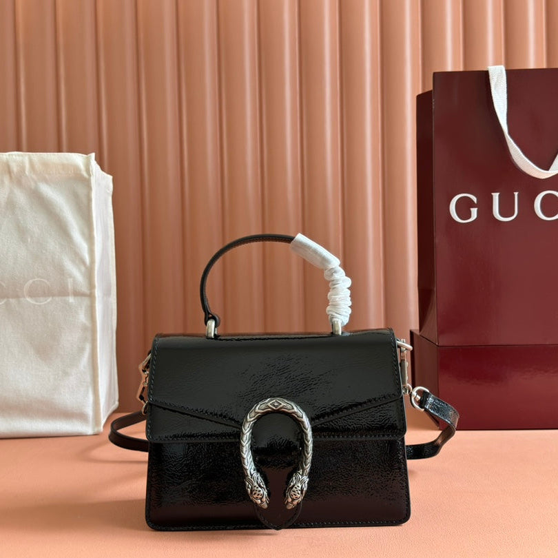 DIONYSUS MEDIUM SHOULDER BAG 22 IN BLACK GG GLOSSY LAMBSKIN