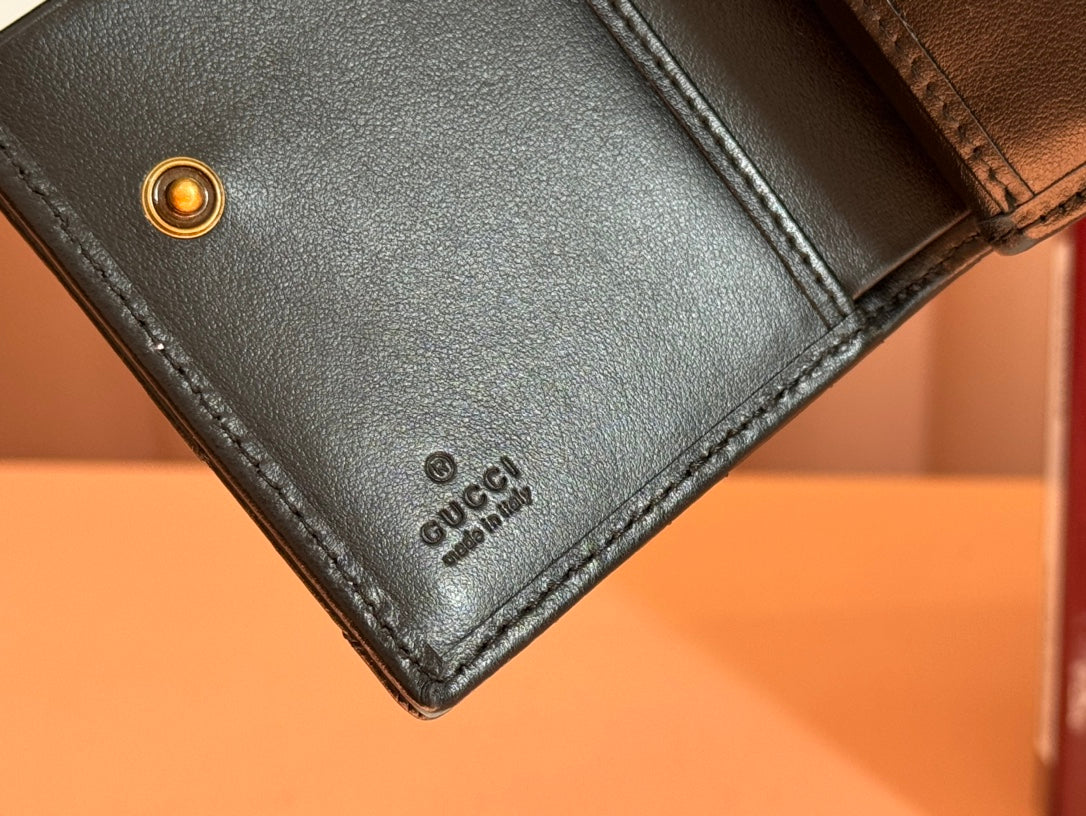 MEDIUM DOUBLE G WALLET 11.5 IN BLACK SMOOTH CALFSKIN