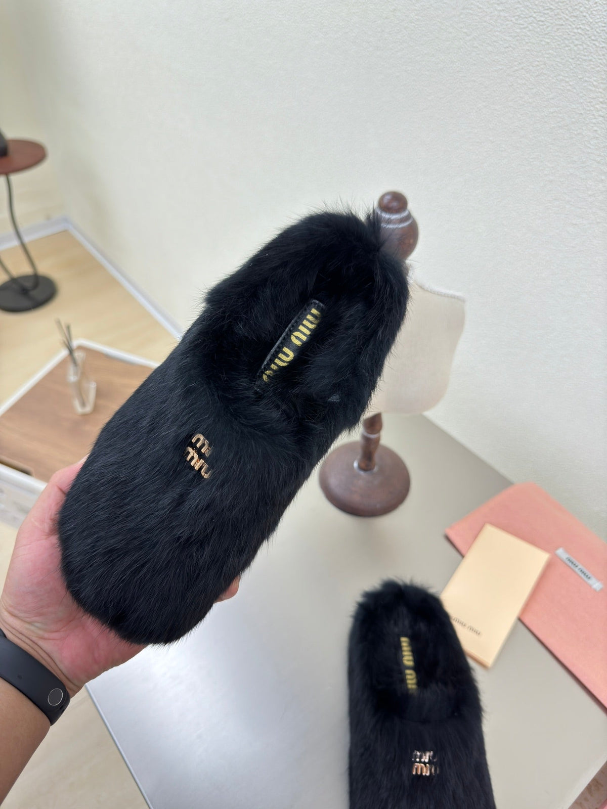 BLACK RABBIT FUR MULES