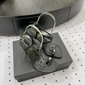 SL LINDEN HEELED SANDALS BLACK CALFSKIN