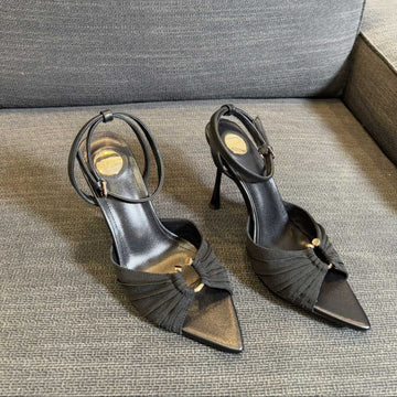 LOLA HIGH SANDALS IN BLACK SMOOTH LAMBSKIN AND DRAPED JERSEY