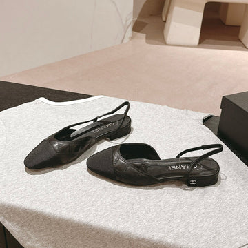 SLINGBACKS IN BLACK LAMBSKIN AND SATIN