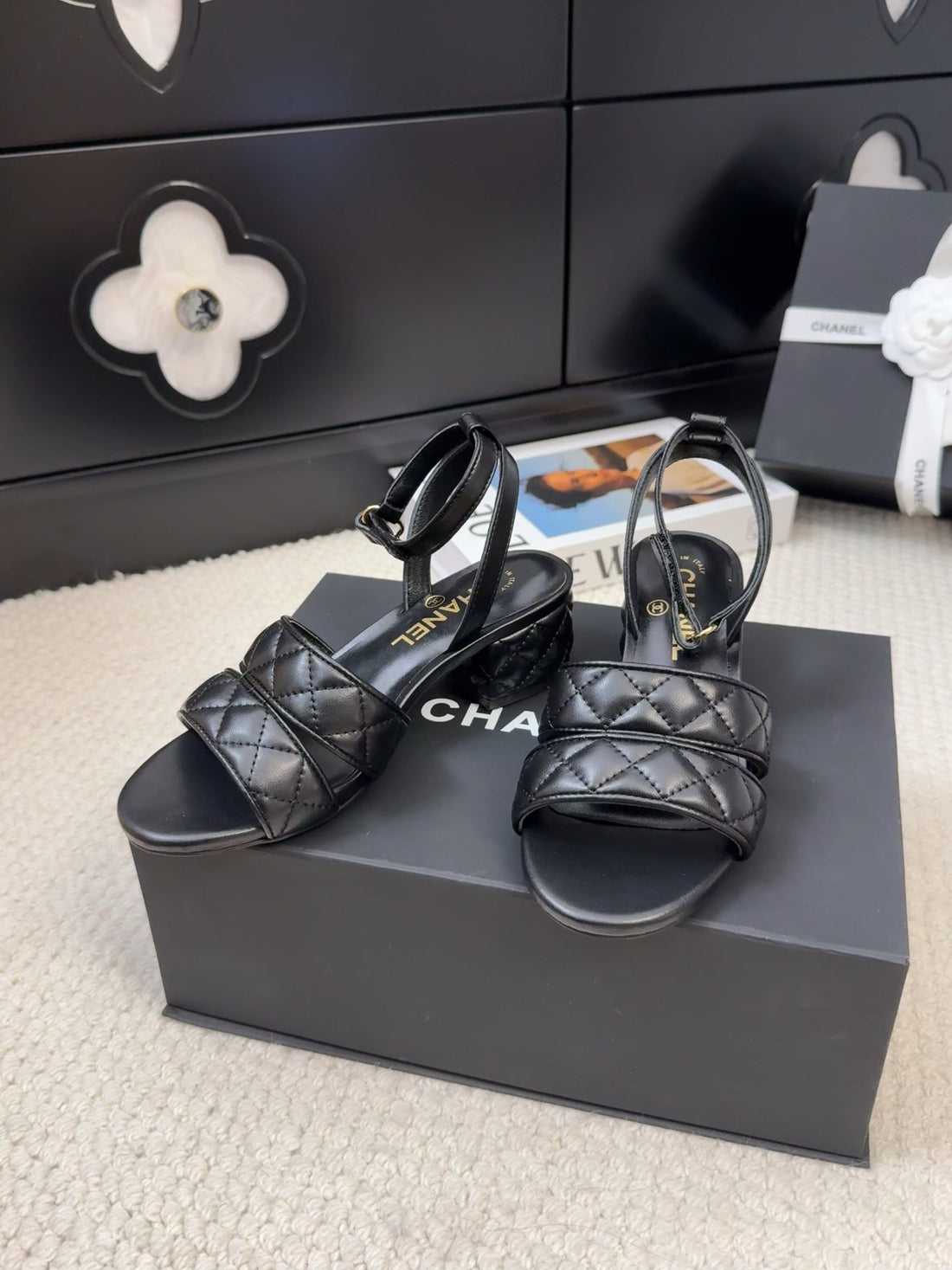 25C Sandal 45mm Open Heel Black Lambskin 233491