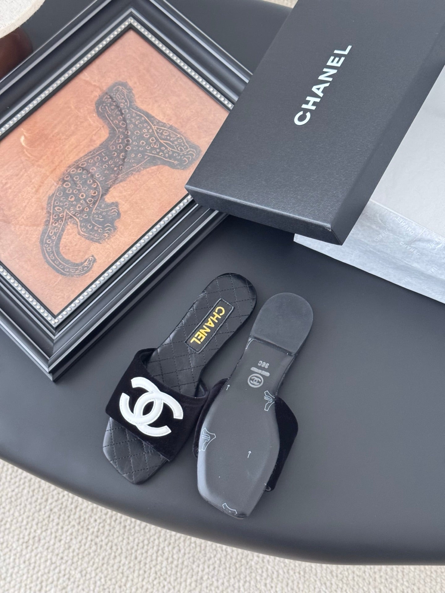 SLIPPER IN BLACK CALFSKIN MIX VELVET