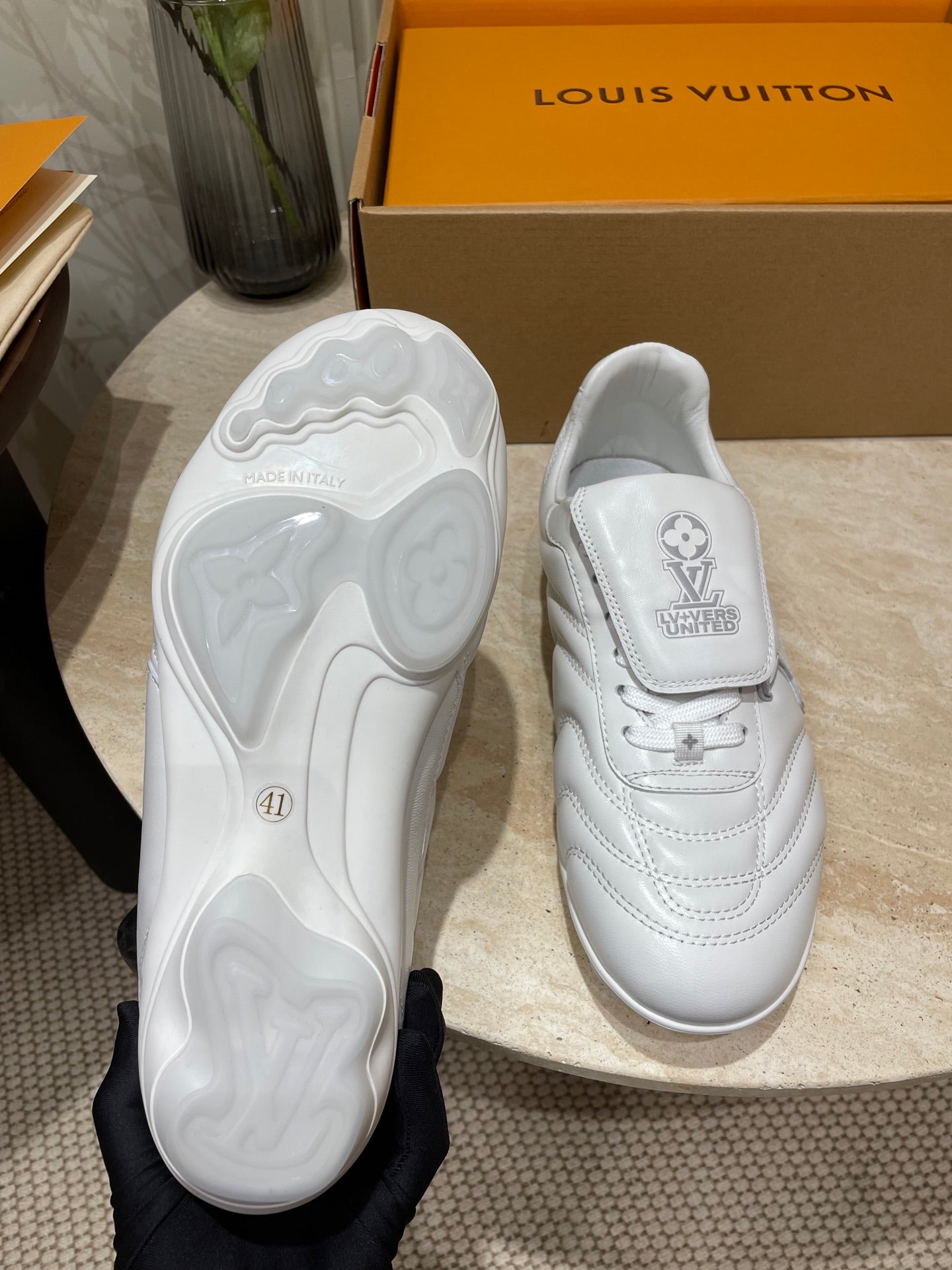 FOOTPRINT SOCCER SNEAKER IN WHITE CALFSKIN