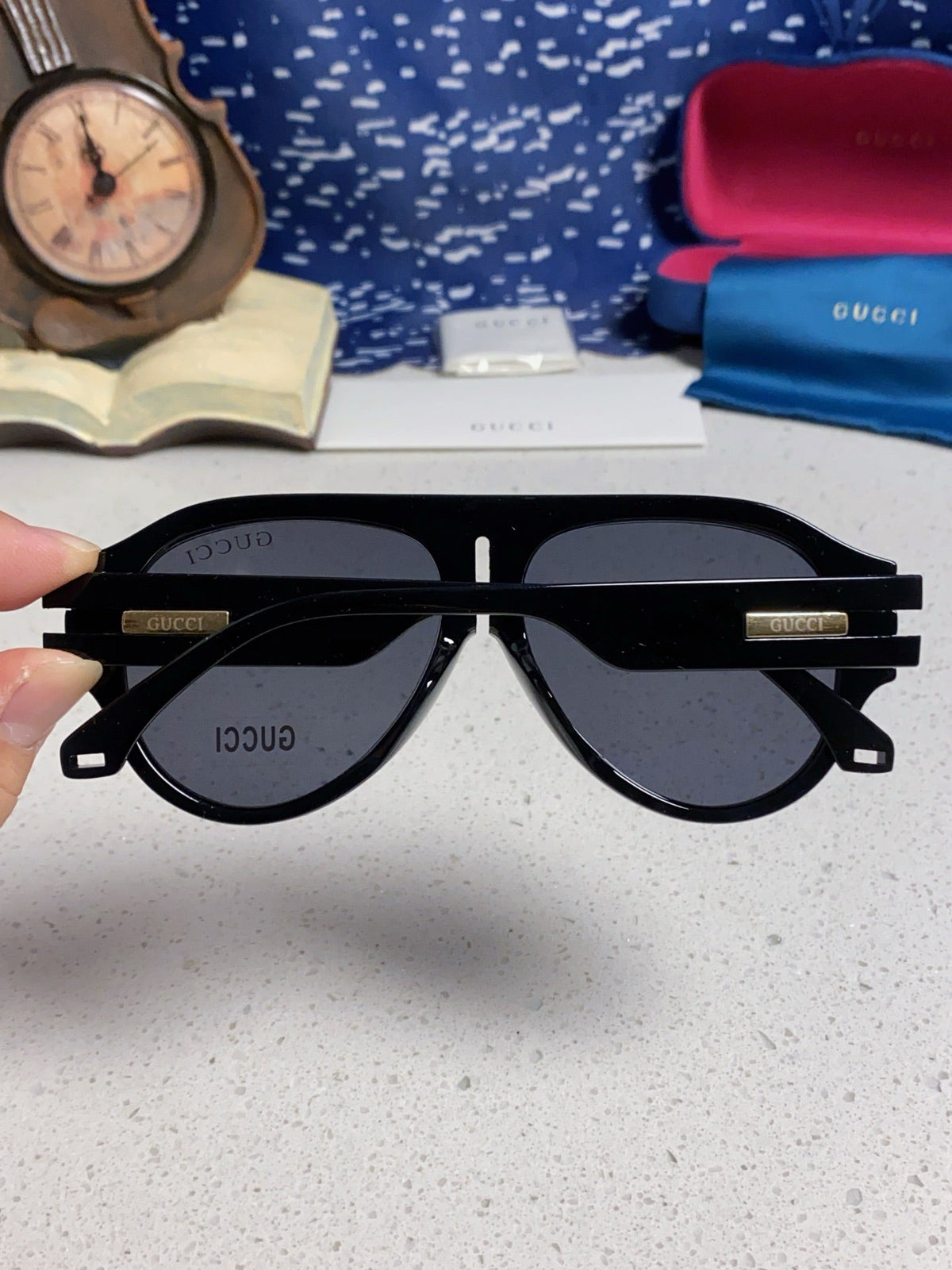 AVIATOR FRAME SUNGLASSES 575853 IN BLACK ACETATE