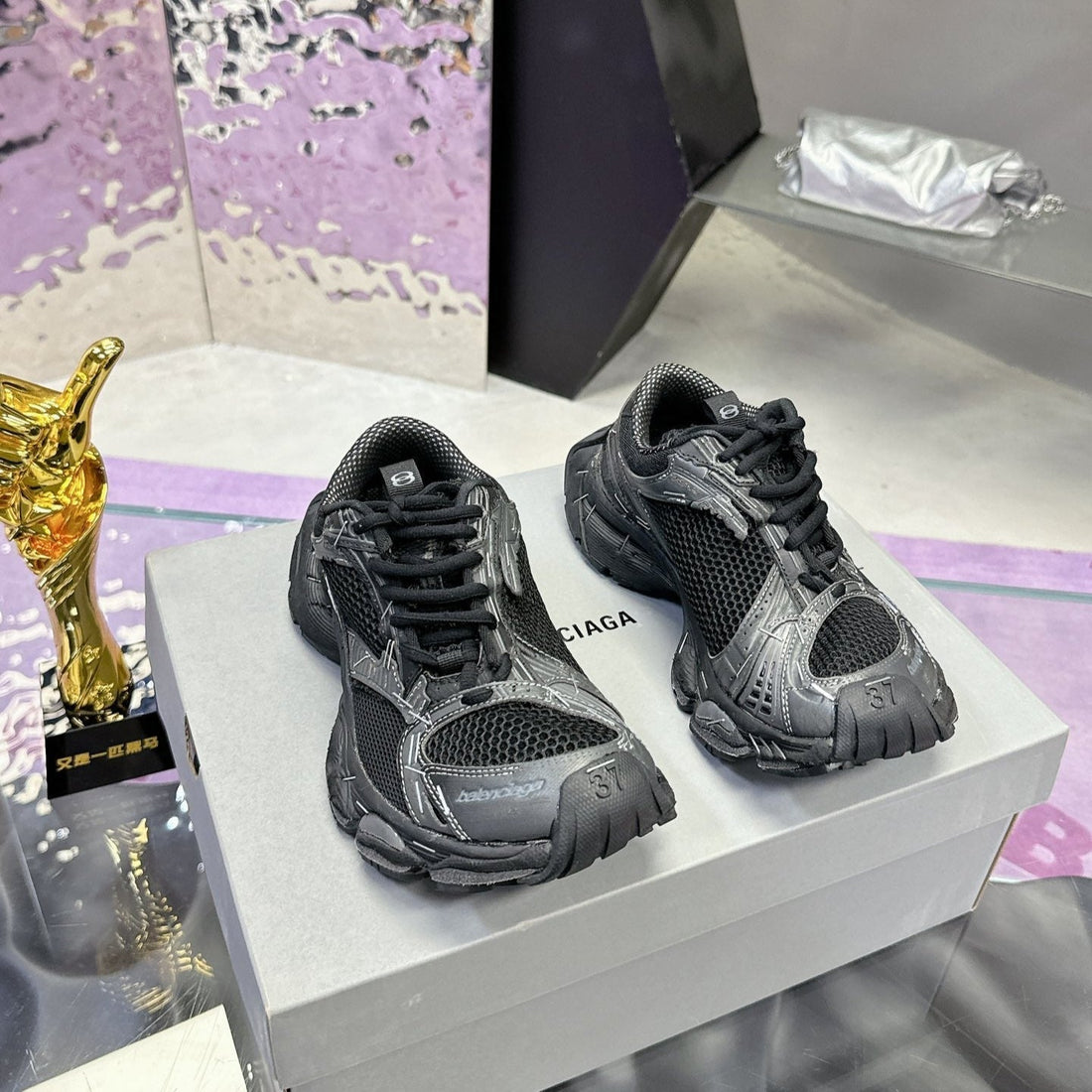 STAPLER SNEAKER IN BLACK MIX GRAY POLYURETHANE AND MESH