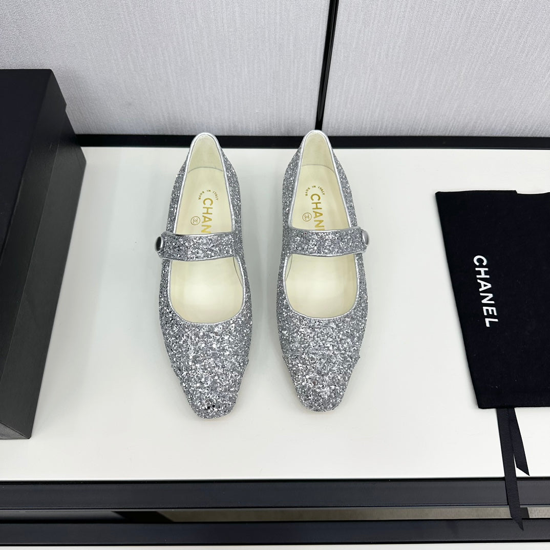 MARY JANE GLITTER SILVER CALFSKIN
