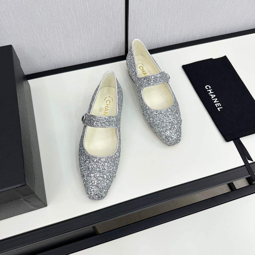 MARY JANE GLITTER SILVER CALFSKIN