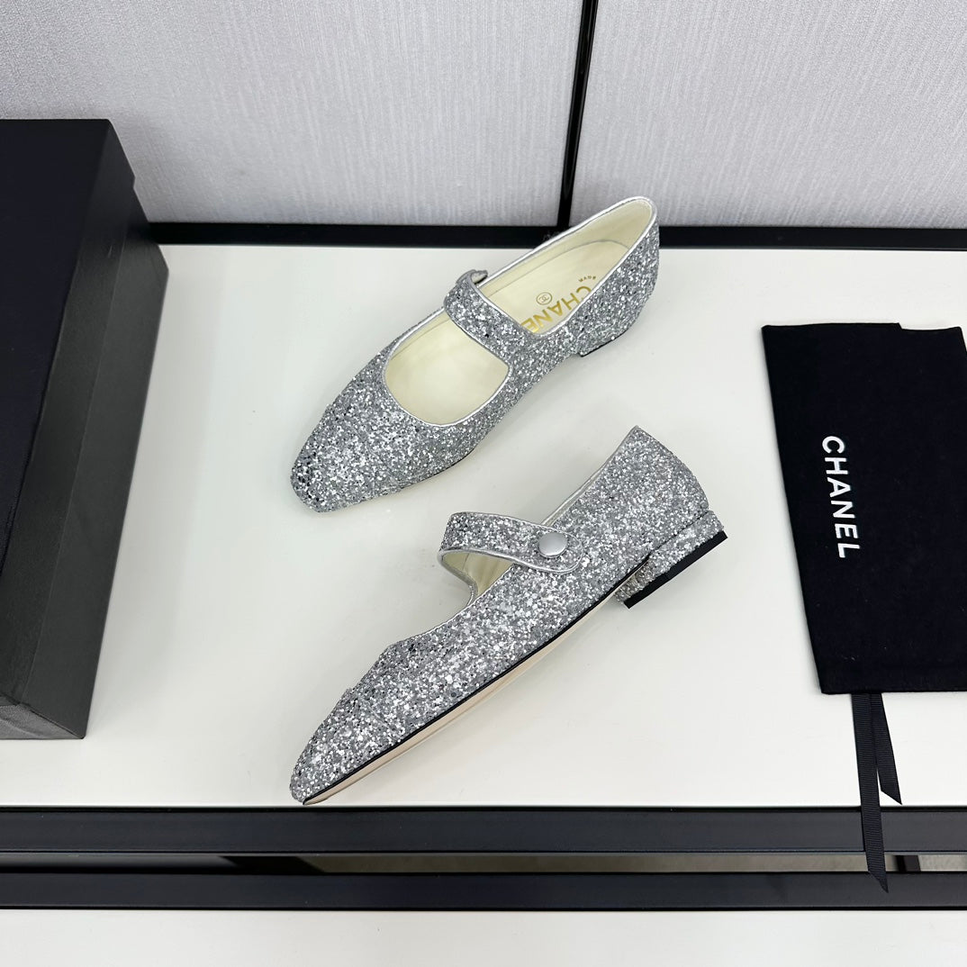 MARY JANE GLITTER SILVER CALFSKIN