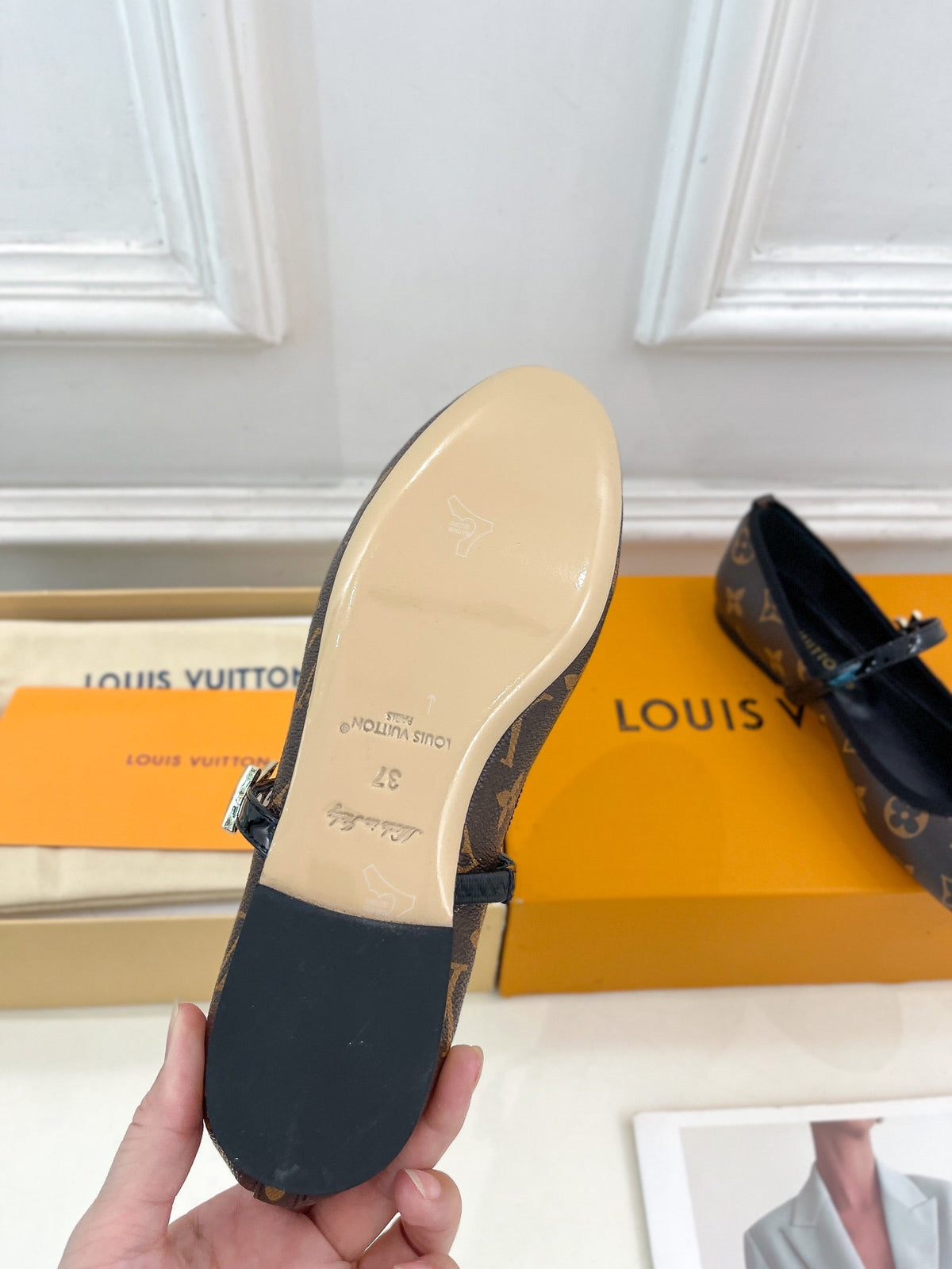 LV WOMEN ROMY FLAT BALLERINA IN CHOCOLATE BROWN MONOGRAM CALFSKIN