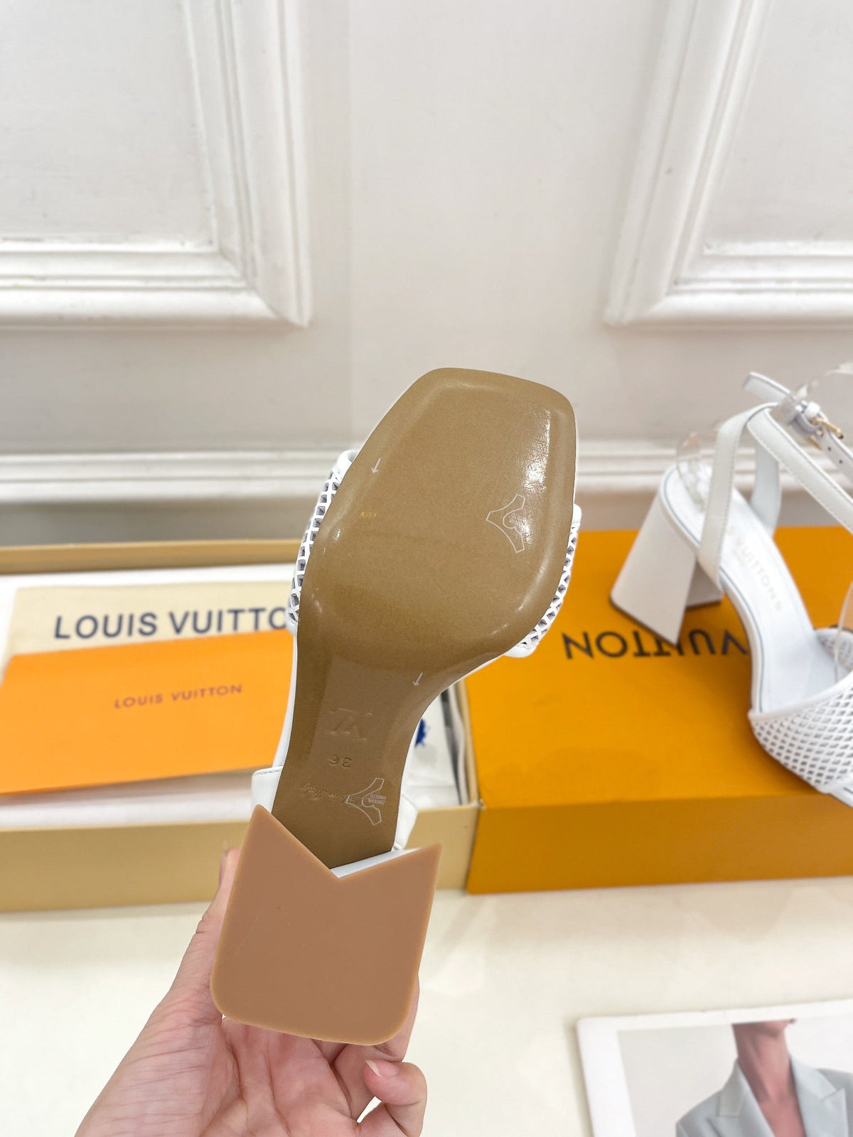 LV WOMEN HIGH SANDAL IN WHITE CALFSKIN