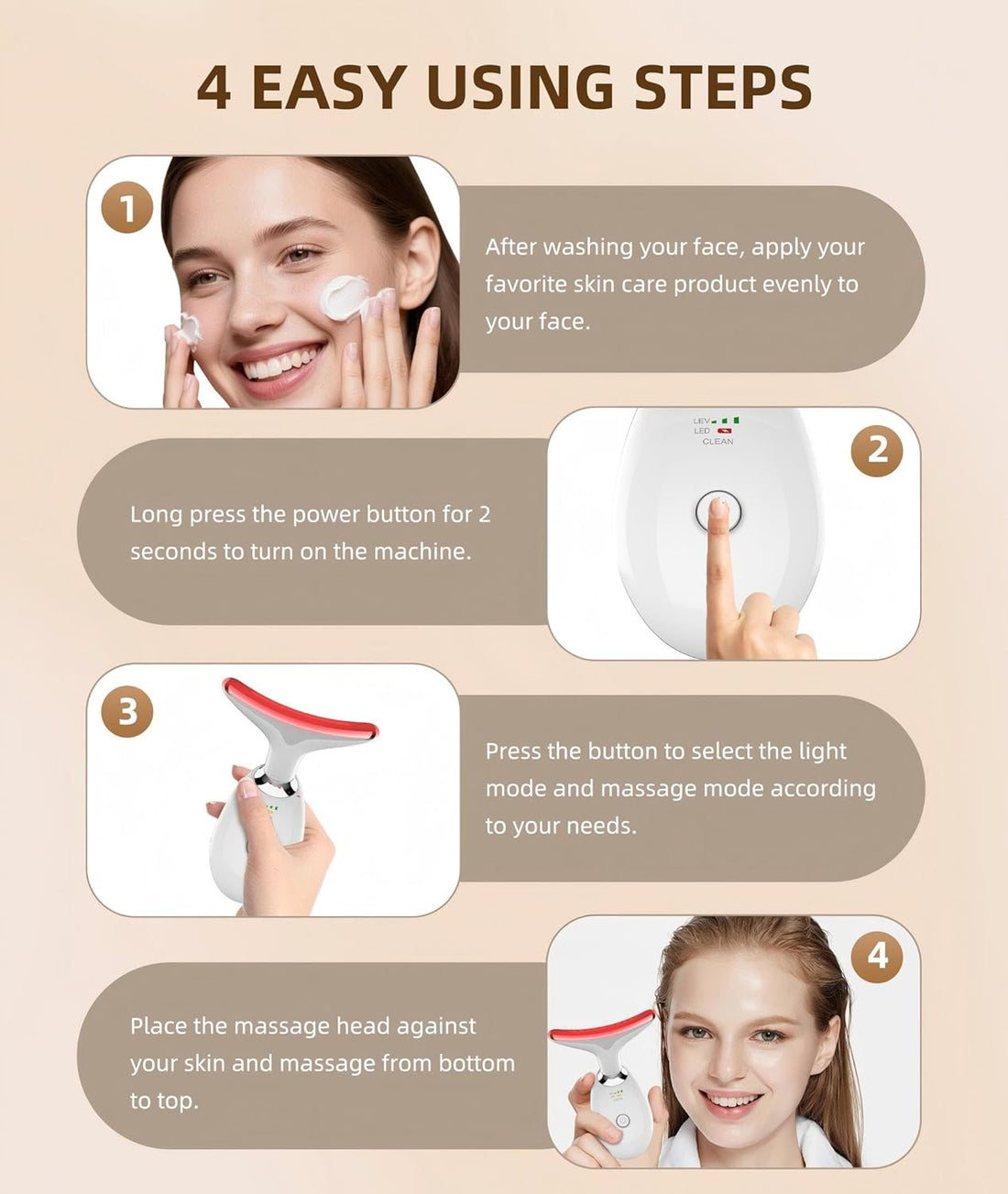 Red Light Therapy for Face and Neck, 7 Color Light Based Face Massager Tool, Portable Skin Care Tool for Firming, Tightening and Lifting, Gifts for Women & Men (White)
