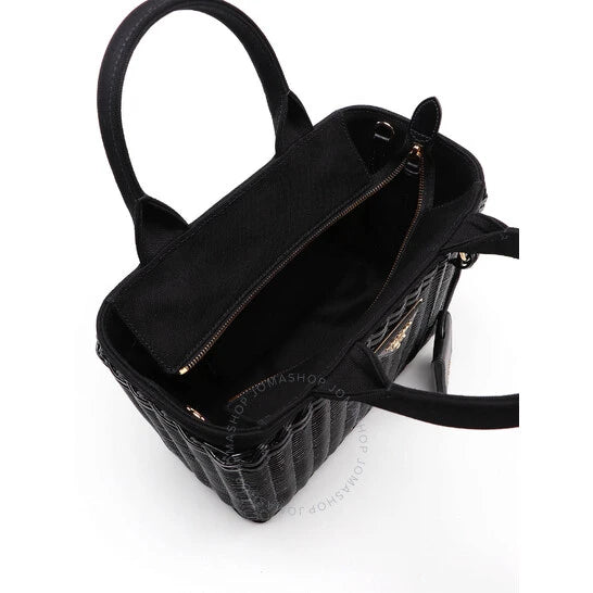 Prada Black Basket Tote Bag With Triangular Logo