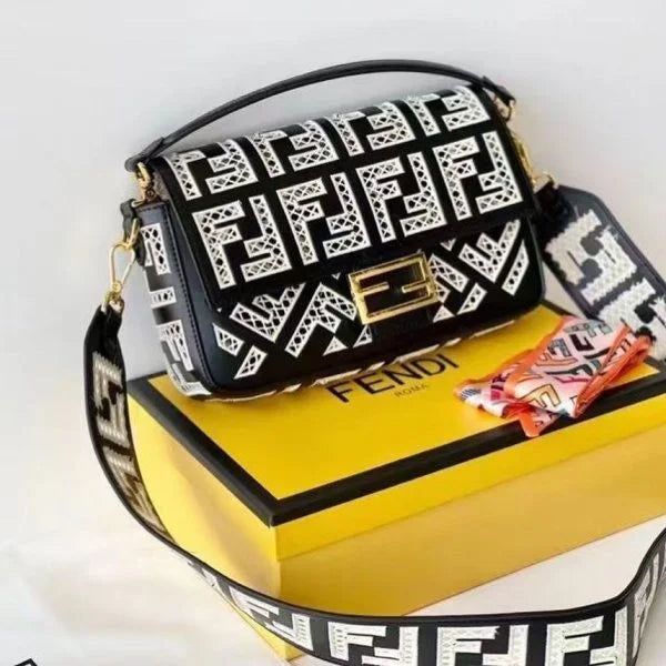 Fendi Baguette Leather Bag with FF Embroidery