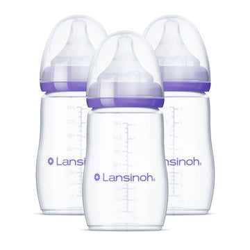 Lansinoh Anti-Colic Baby Bottles, BPA-Free Plastic, 8 Ounces, 3 Count, Medium Flow Nipples (Size M), Breastfeeding Bottle with NaturalWave Design, Baby Essentials